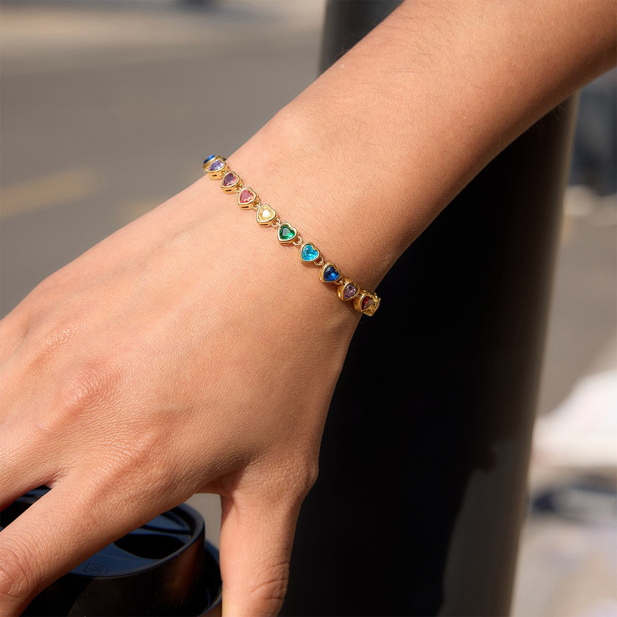 Chosen Rainbow Heart Tennis Bracelet