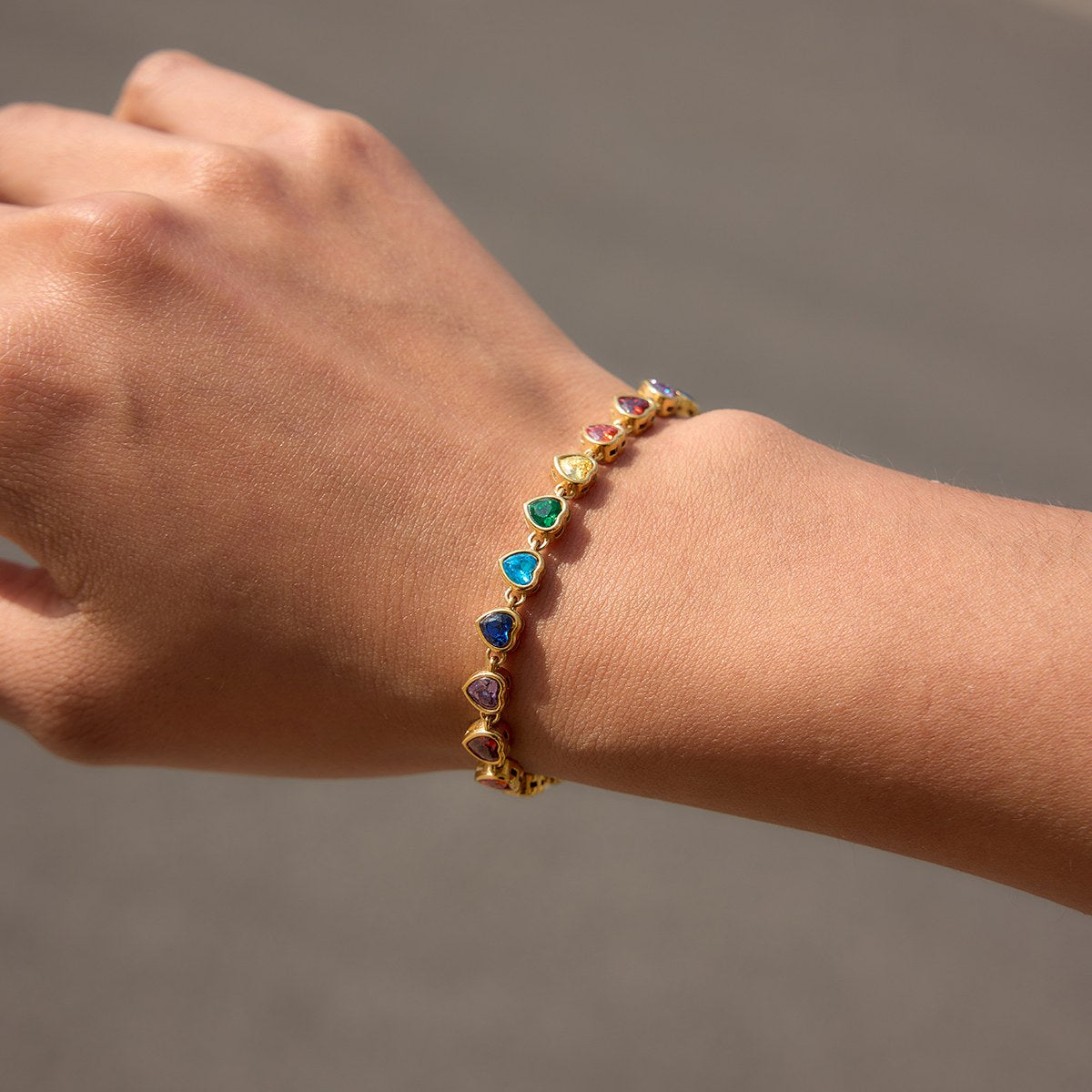 Chosen Rainbow Heart Tennis Bracelet