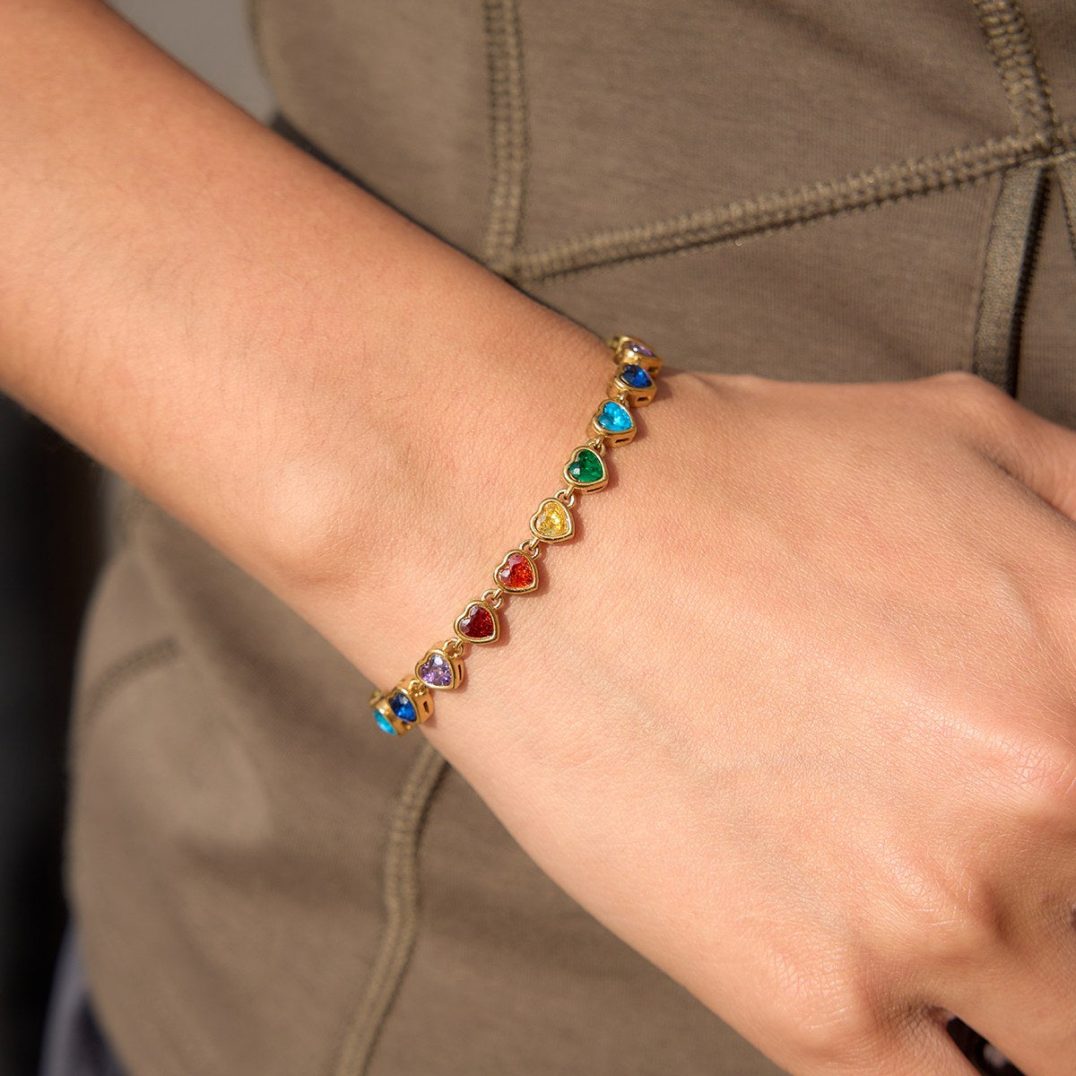 Chosen Rainbow Heart Tennis Bracelet