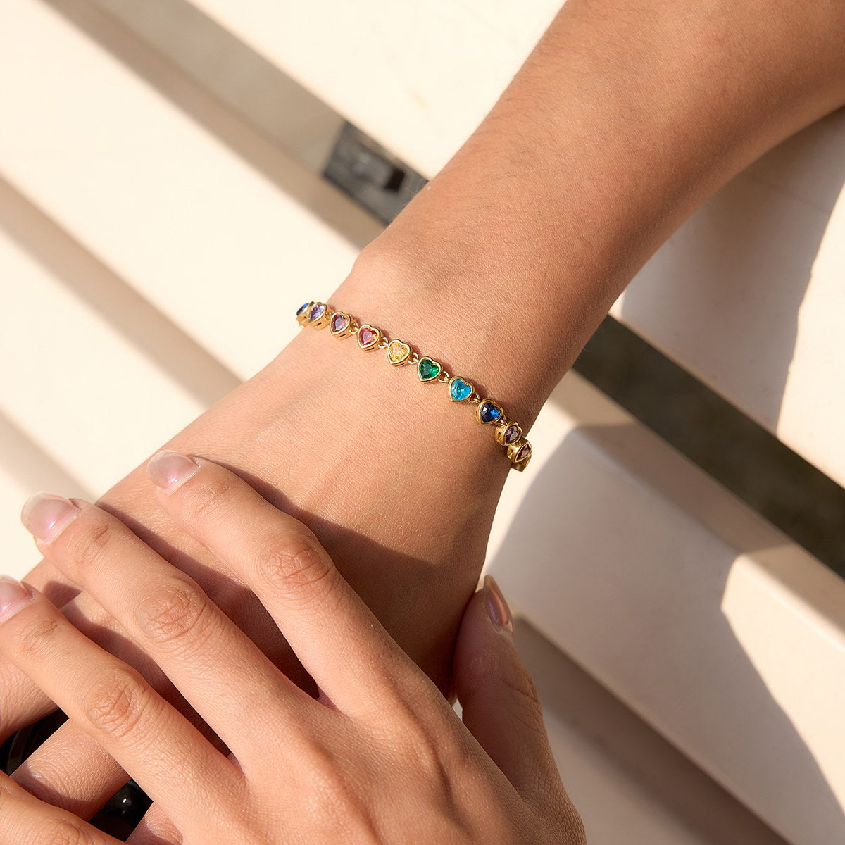 Chosen Rainbow Heart Tennis Bracelet