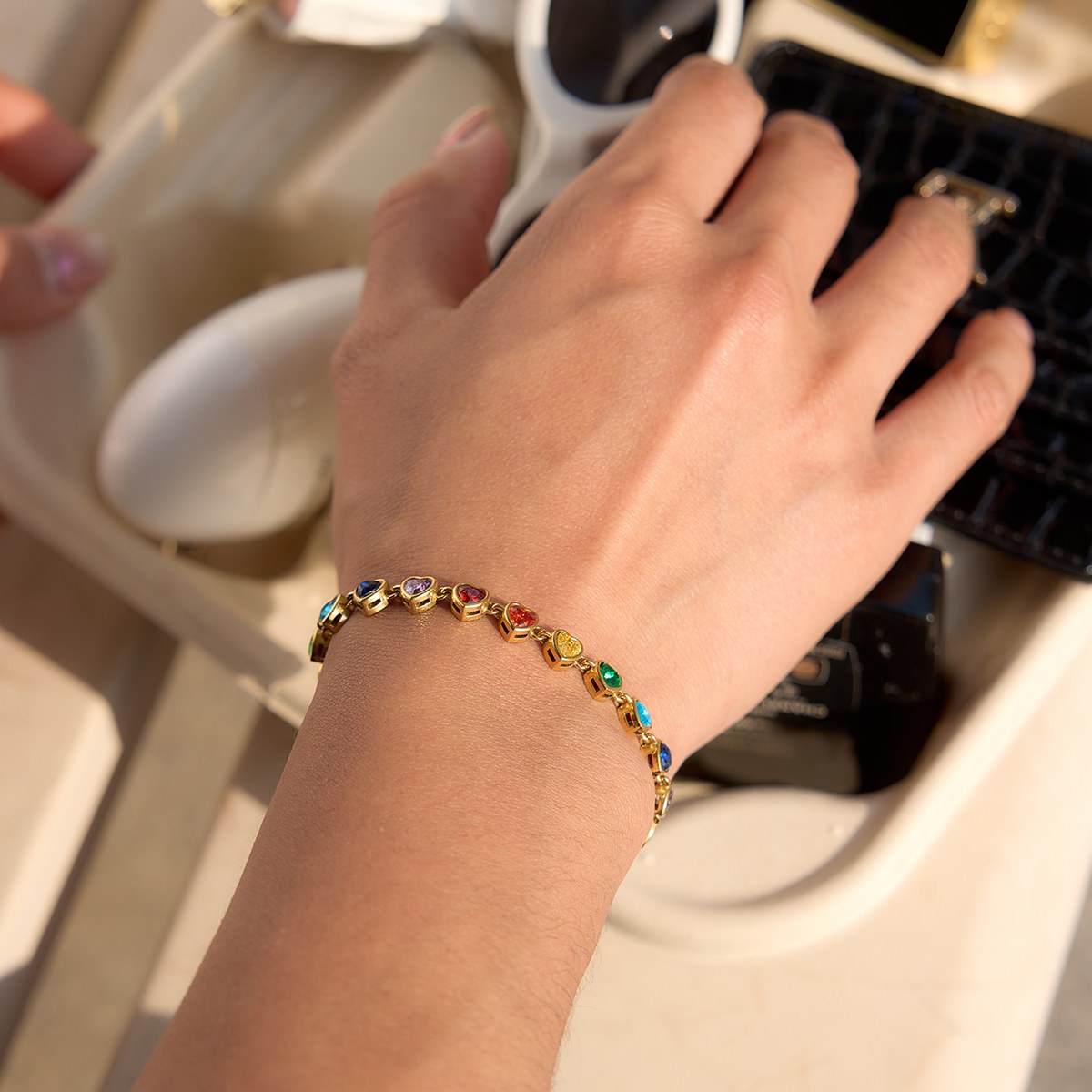 Chosen Rainbow Heart Tennis Bracelet