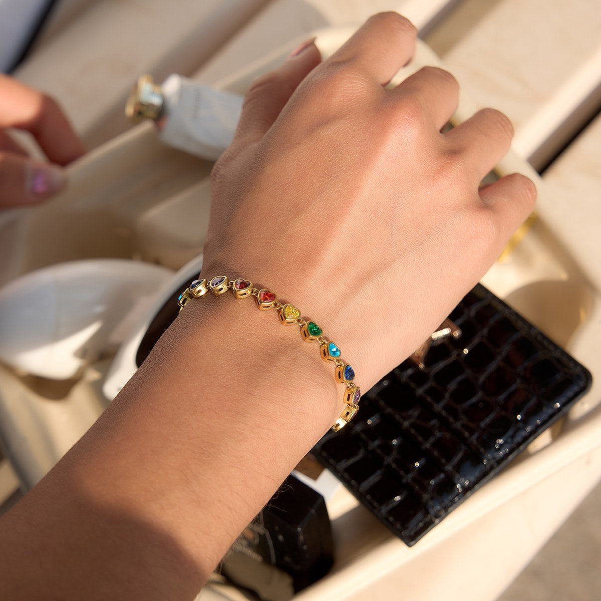 Chosen Rainbow Heart Tennis Bracelet