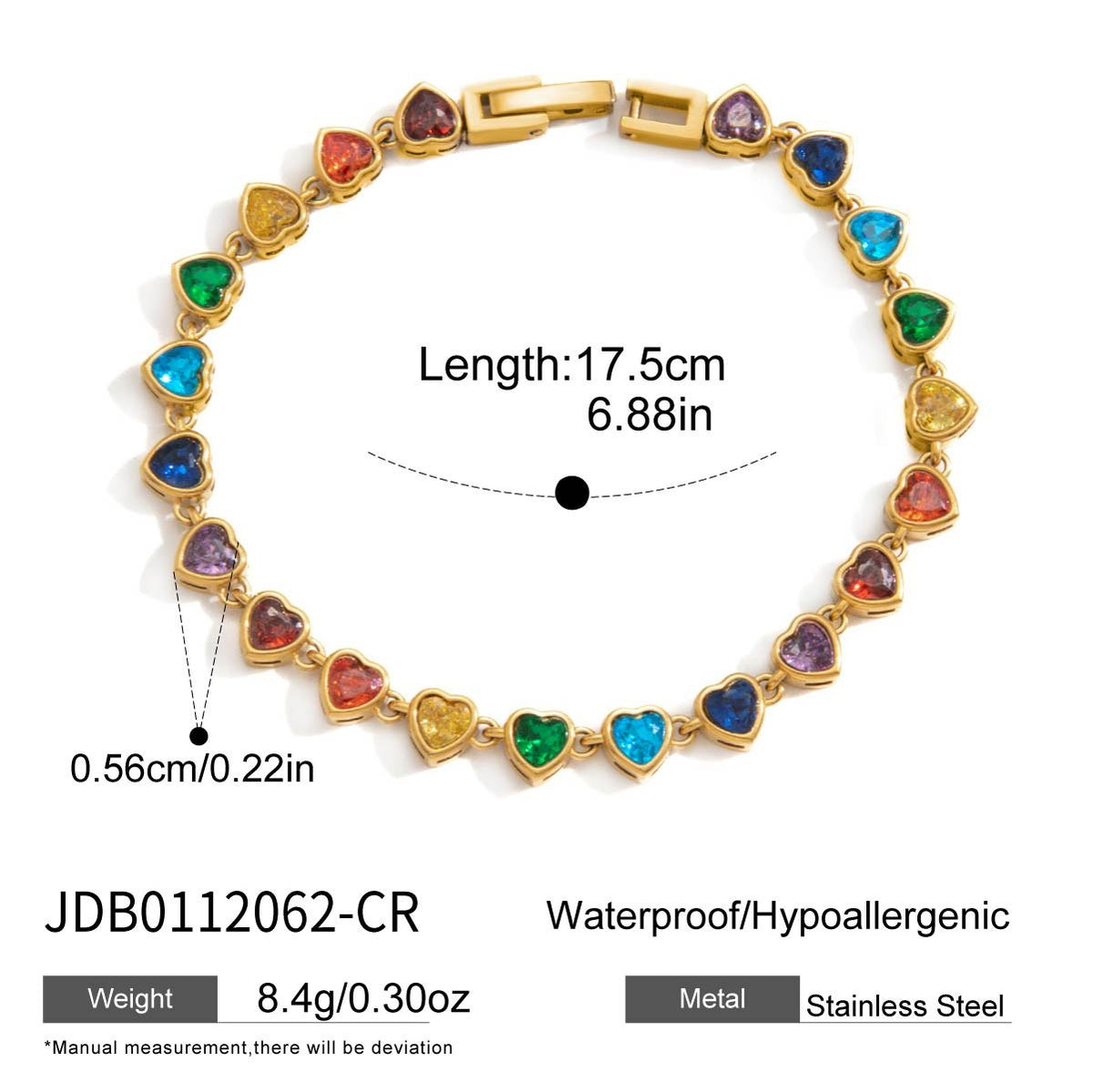 Chosen Rainbow Heart Tennis Bracelet
