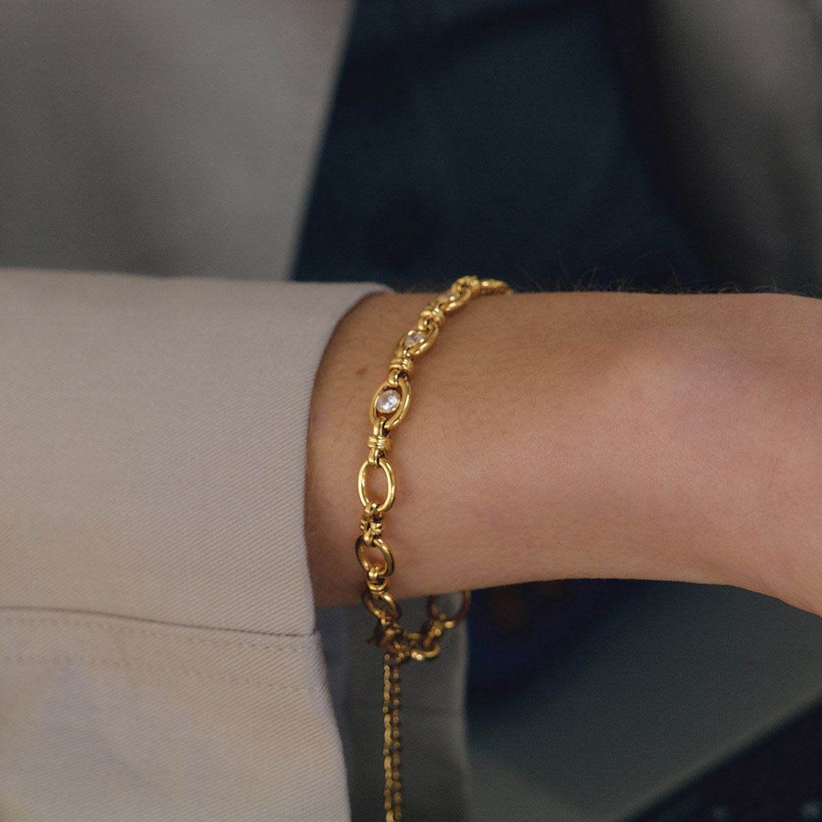 Golden Crystal Link Chain Bracelet