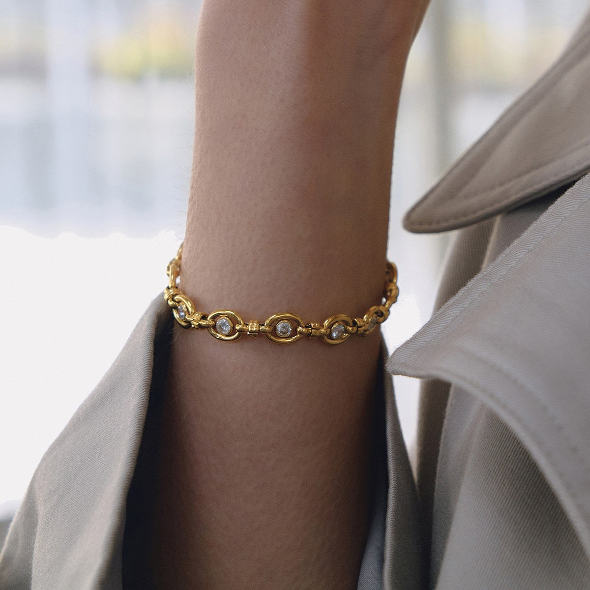 Golden Crystal Link Chain Bracelet