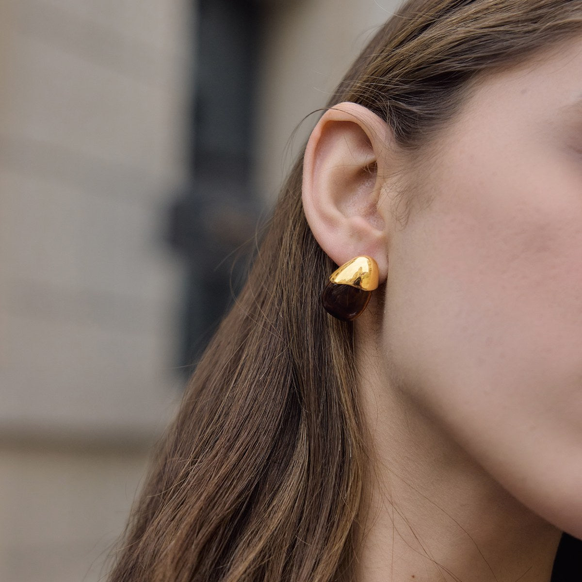Golden Amber Pebble Earrings