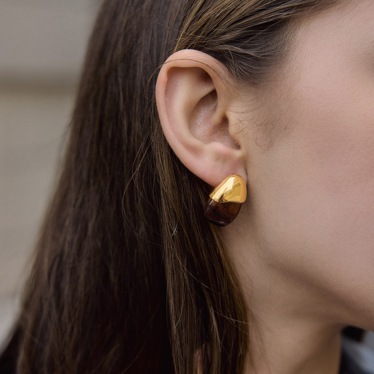 Golden Amber Pebble Earrings