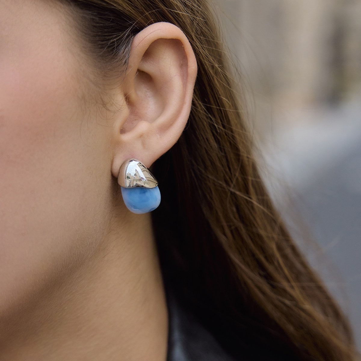 Rare Blue Pebble Earrings · Silver