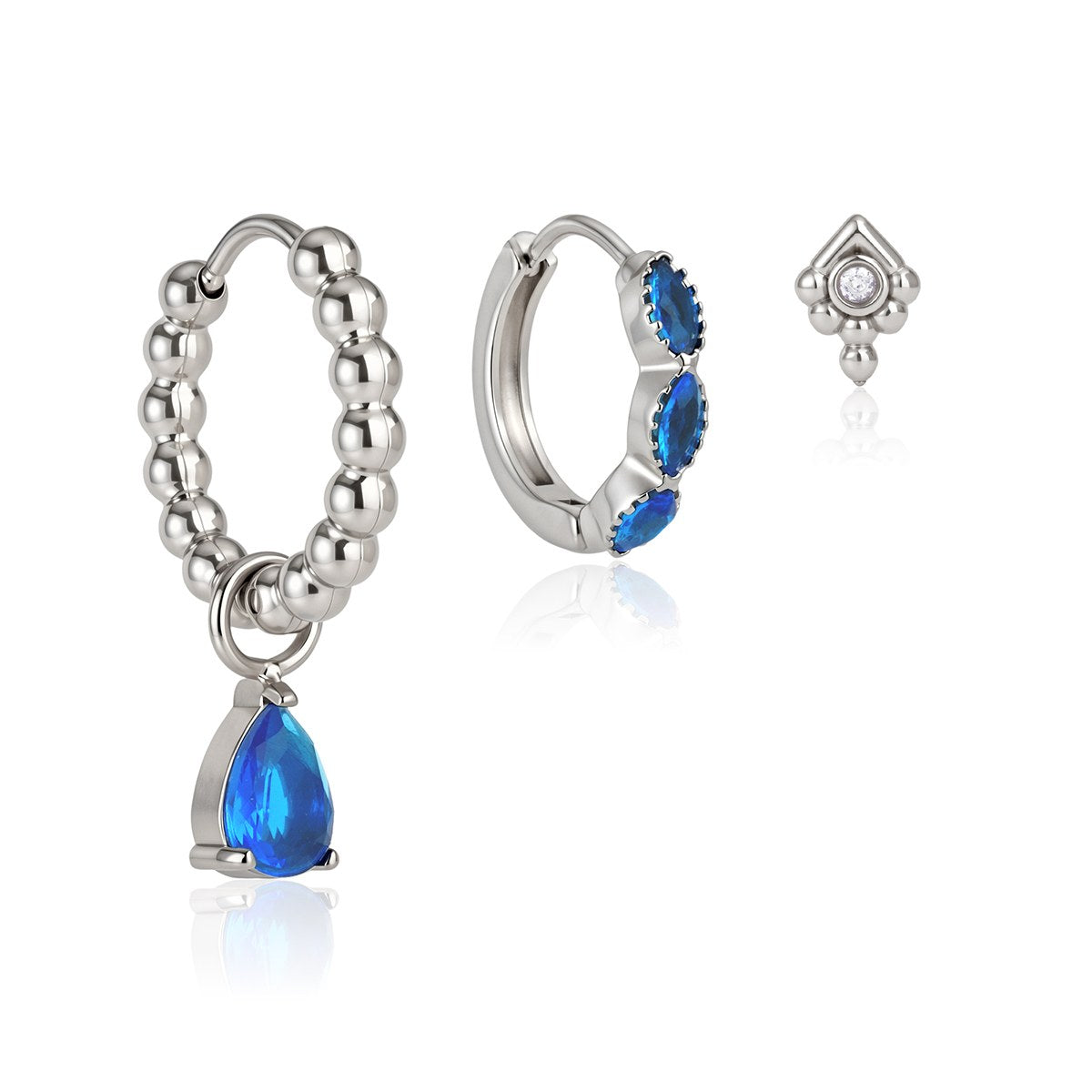 Aura Blue Drop Hoop Set · Silver