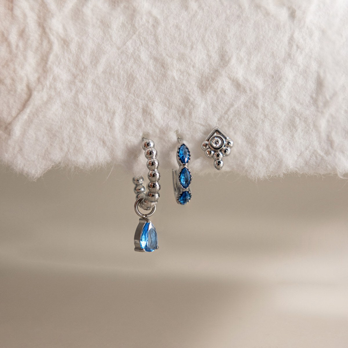 Aura Blue Drop Hoop Set · Silver