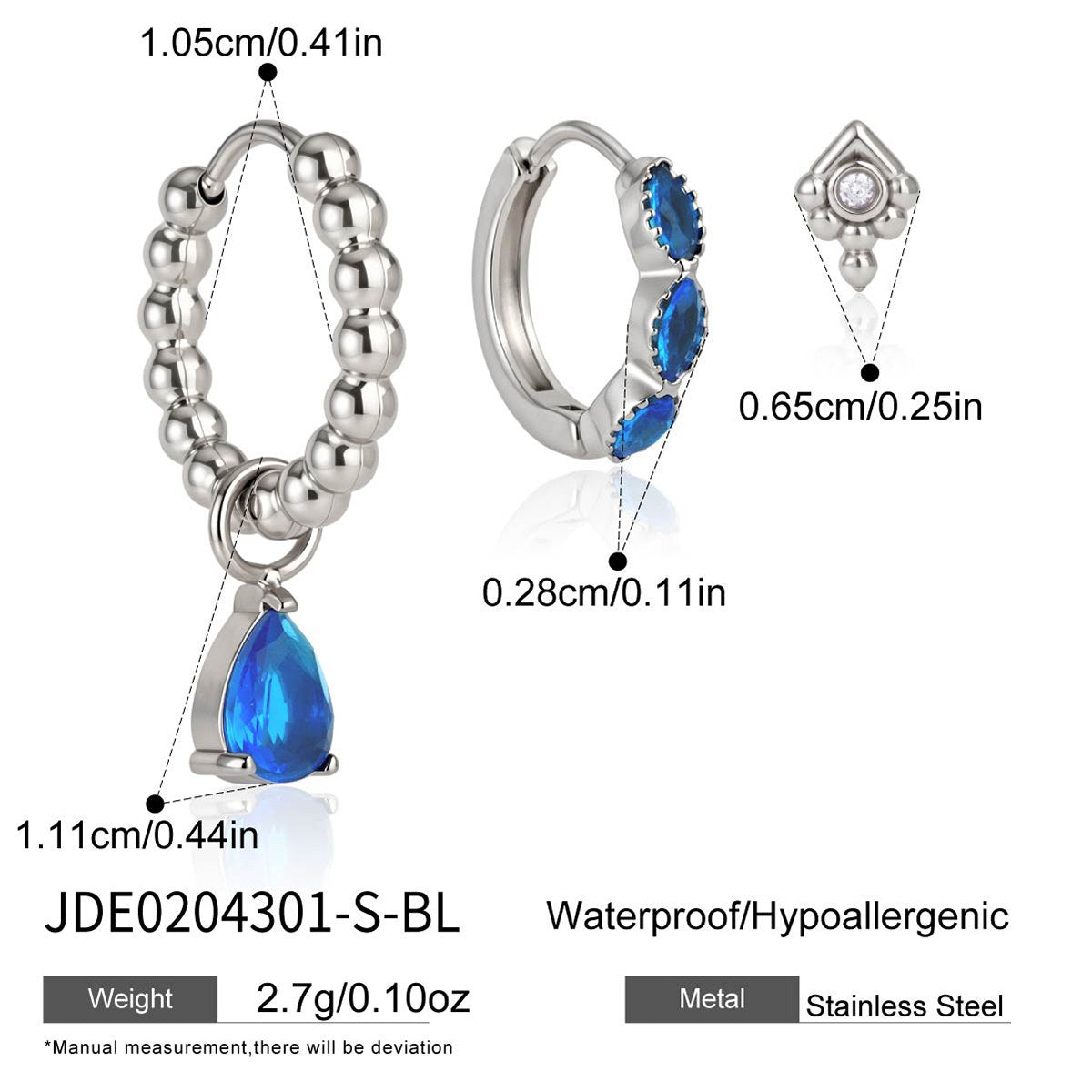 Aura Blue Drop Hoop Set · Silver