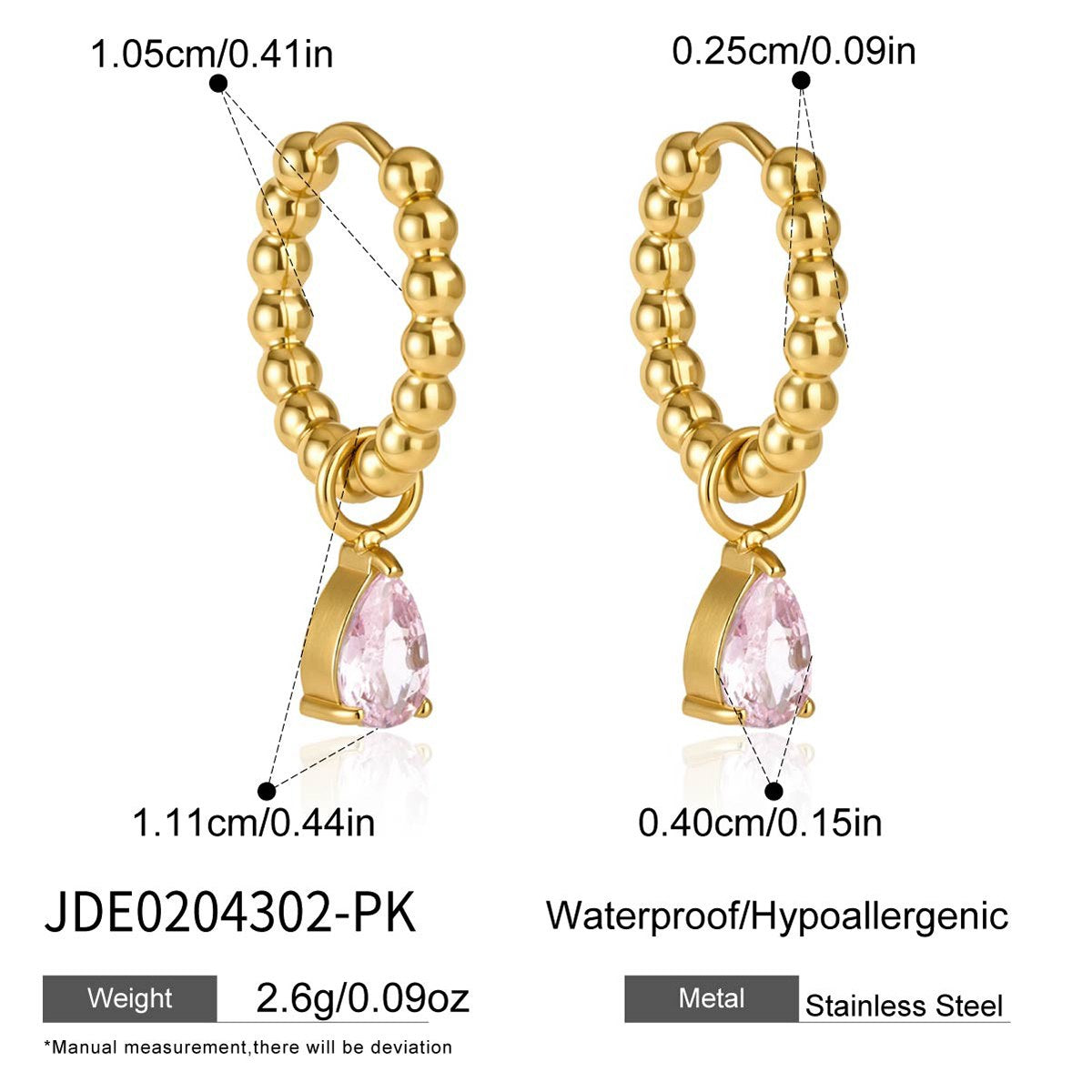 Pretty Pink Beaded Drop Hoops