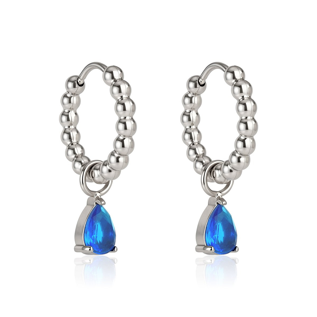 Aura Blue Beaded Drop Hoops · Silver