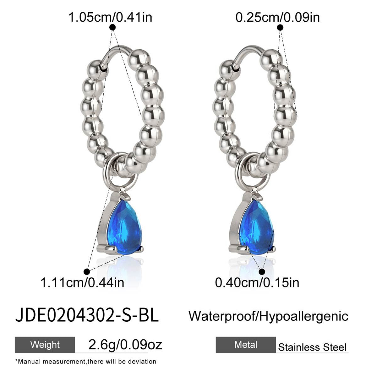 Aura Blue Beaded Drop Hoops · Silver