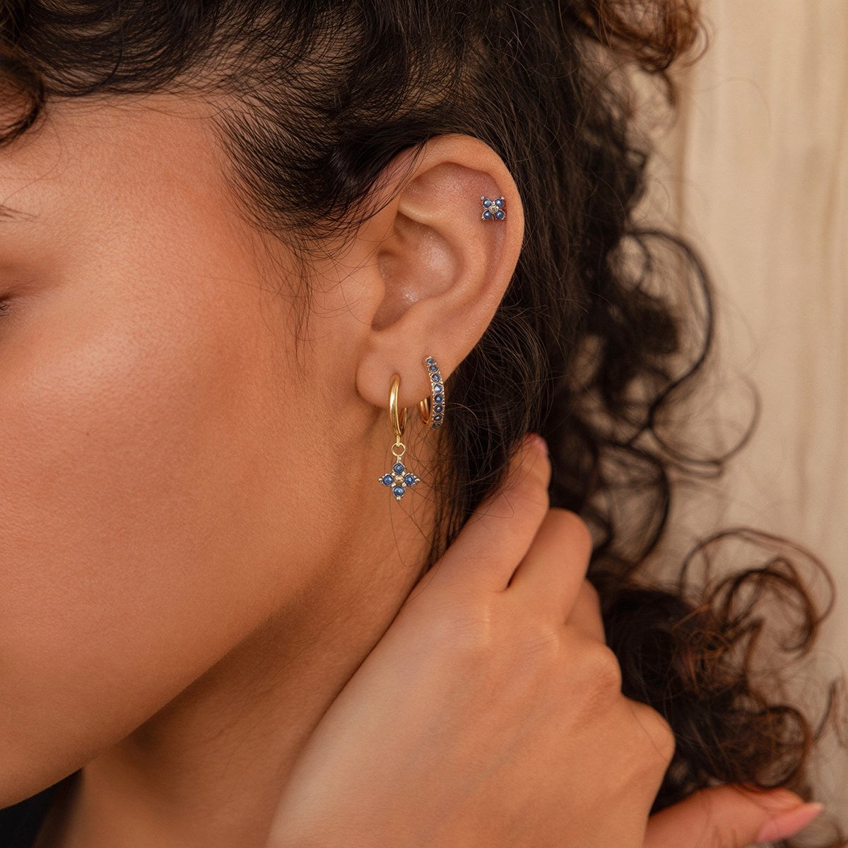 Her Blue Clover Hoop Set