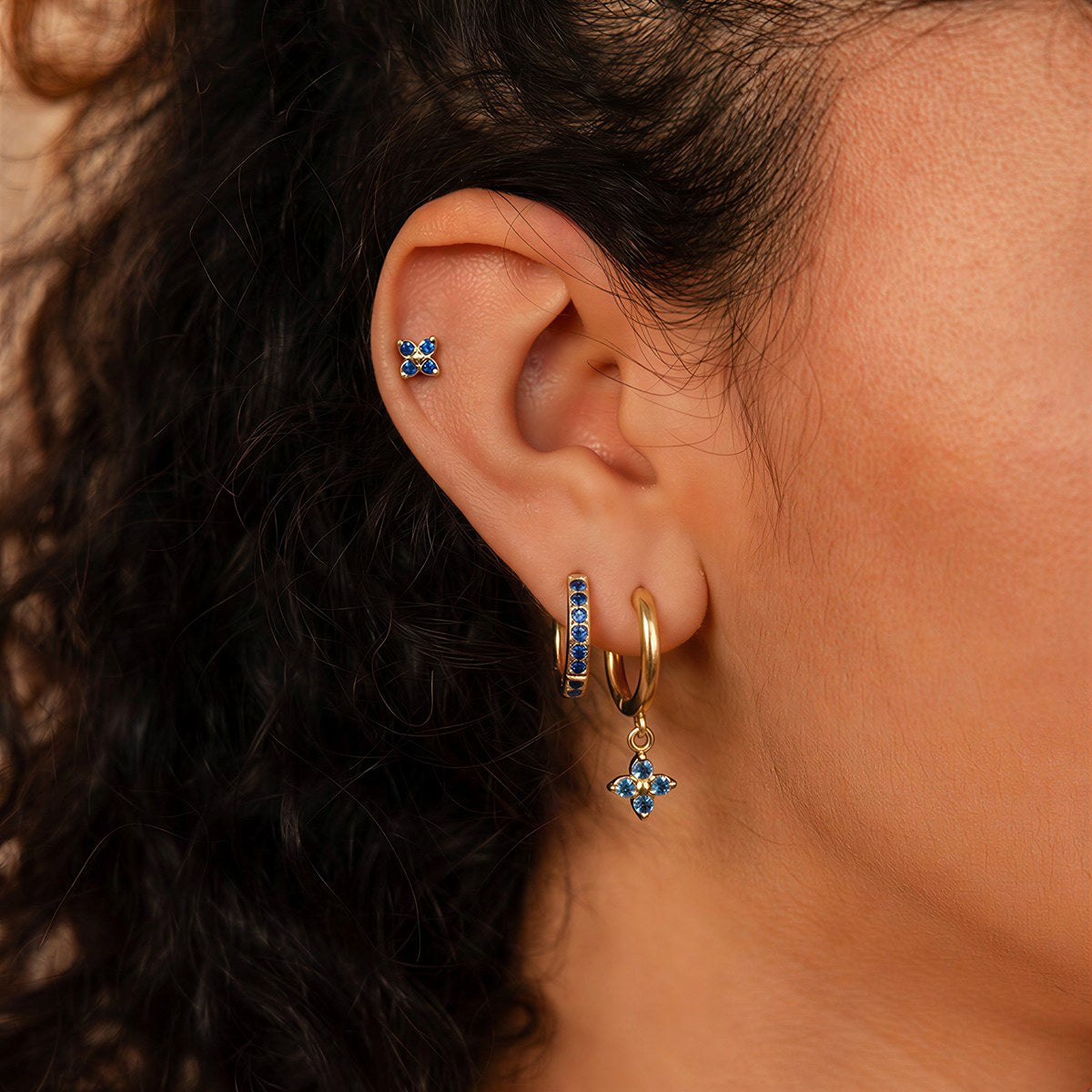 Her Blue Clover Hoop Set