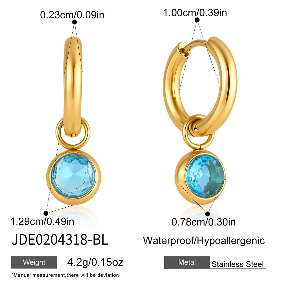 Glowing Aqua Solitaire Drop Hoops