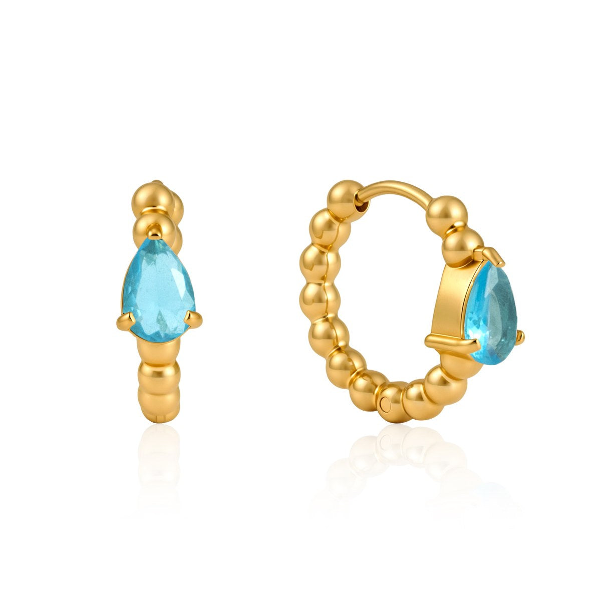 Glowing Aqua Beaded Gem Hoops