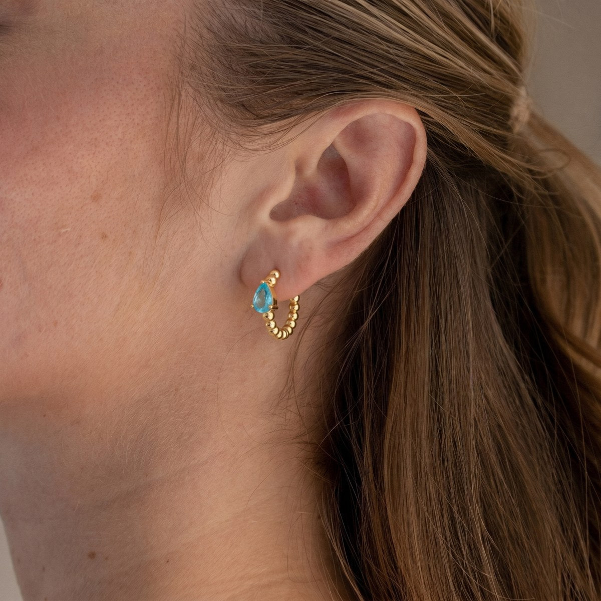 Glowing Aqua Beaded Gem Hoops