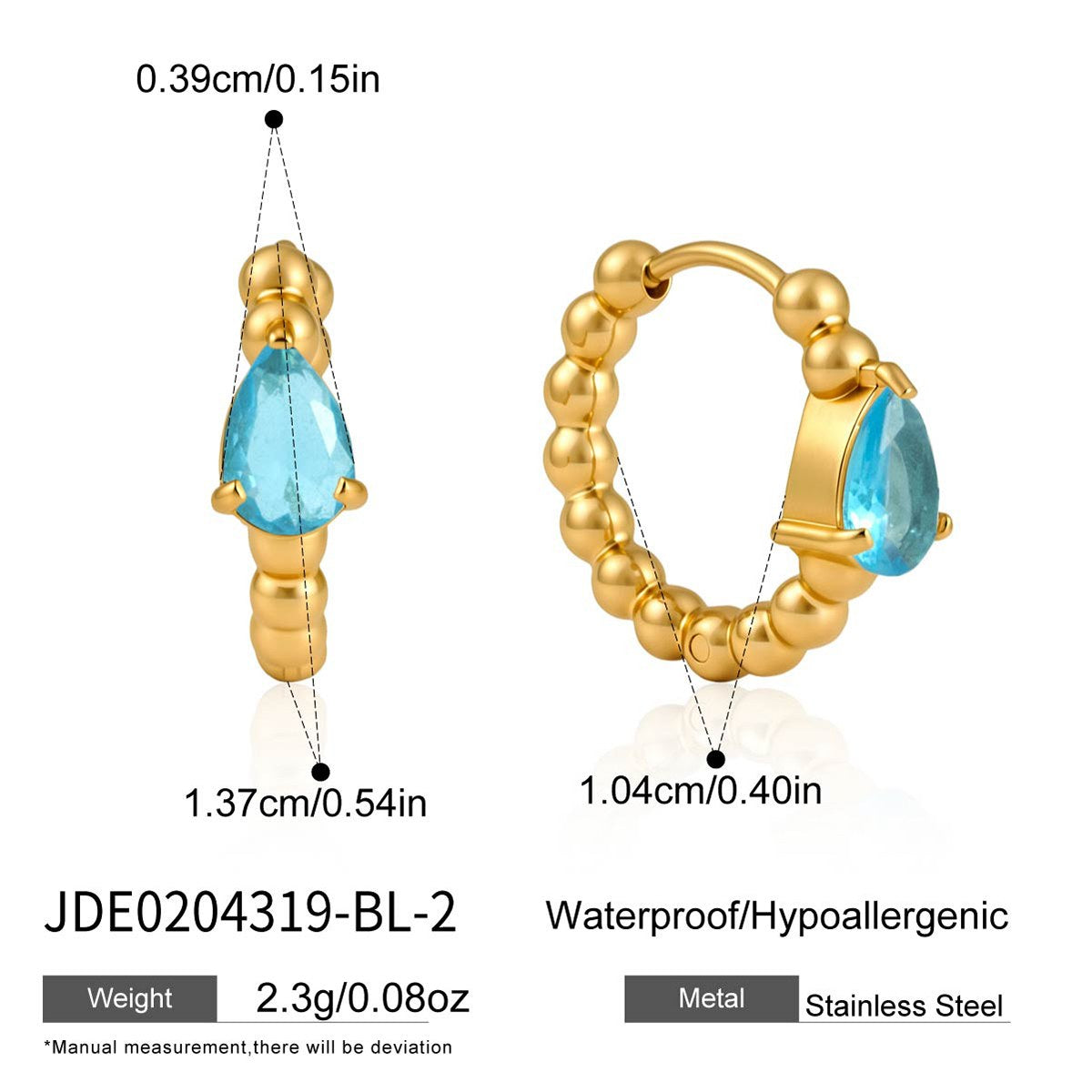 Glowing Aqua Beaded Gem Hoops