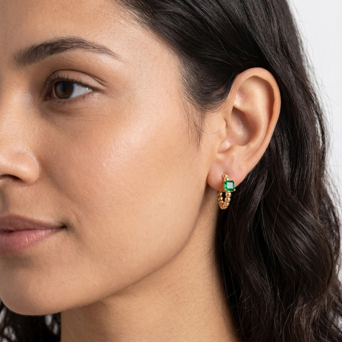 Reset Green Beaded Gem Hoops