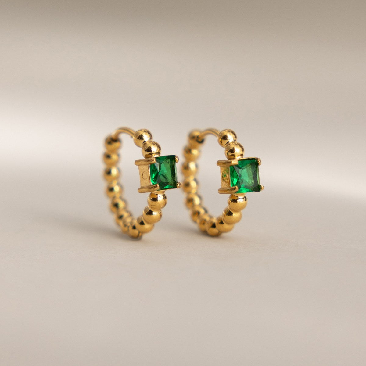 Reset Green Beaded Gem Hoops