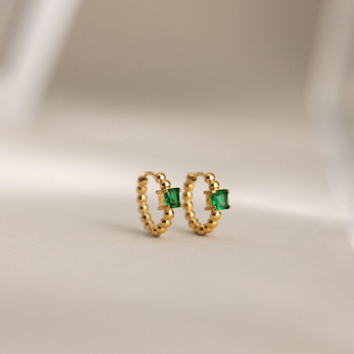 Reset Green Beaded Gem Hoops