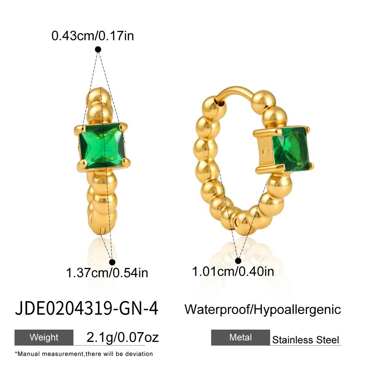 Reset Green Beaded Gem Hoops