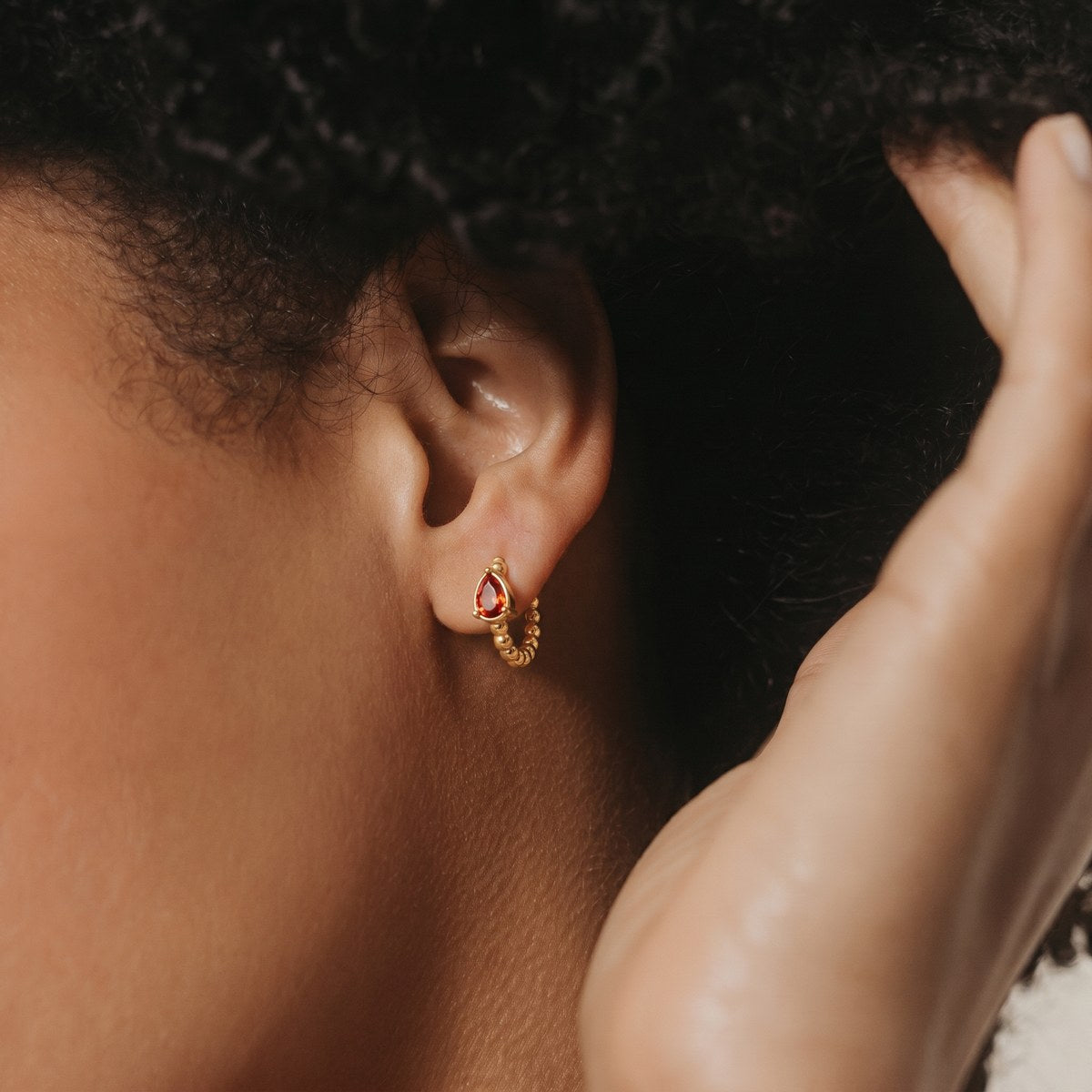 Golden Orange Beaded Gem Hoops