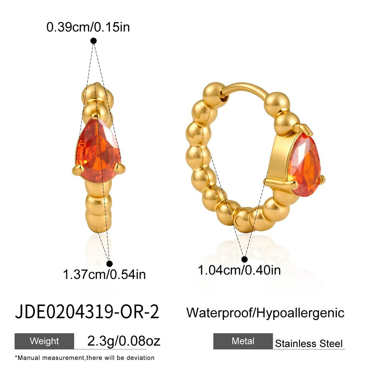 Golden Orange Beaded Gem Hoops