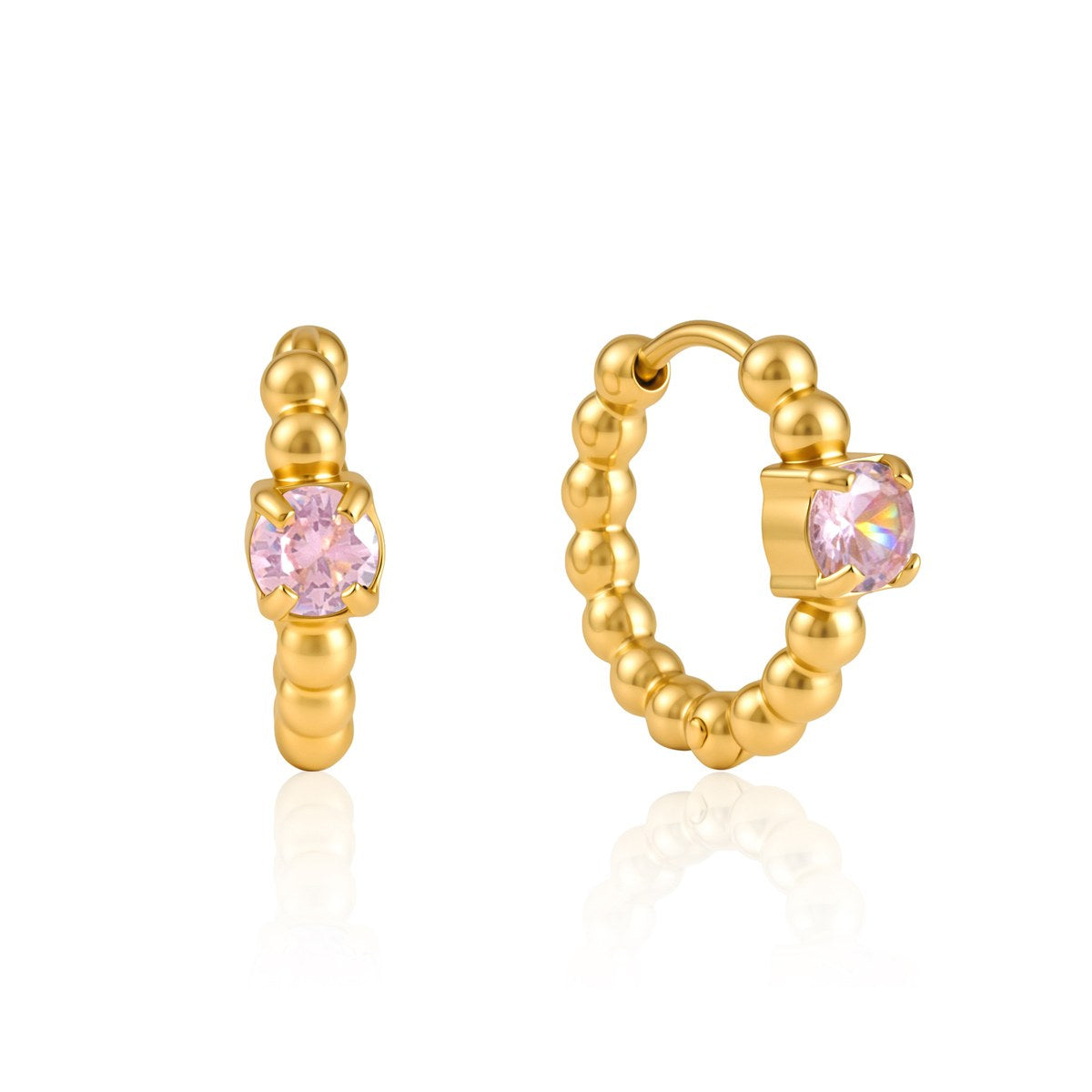 Pretty Pink Beaded Gem Hoops
