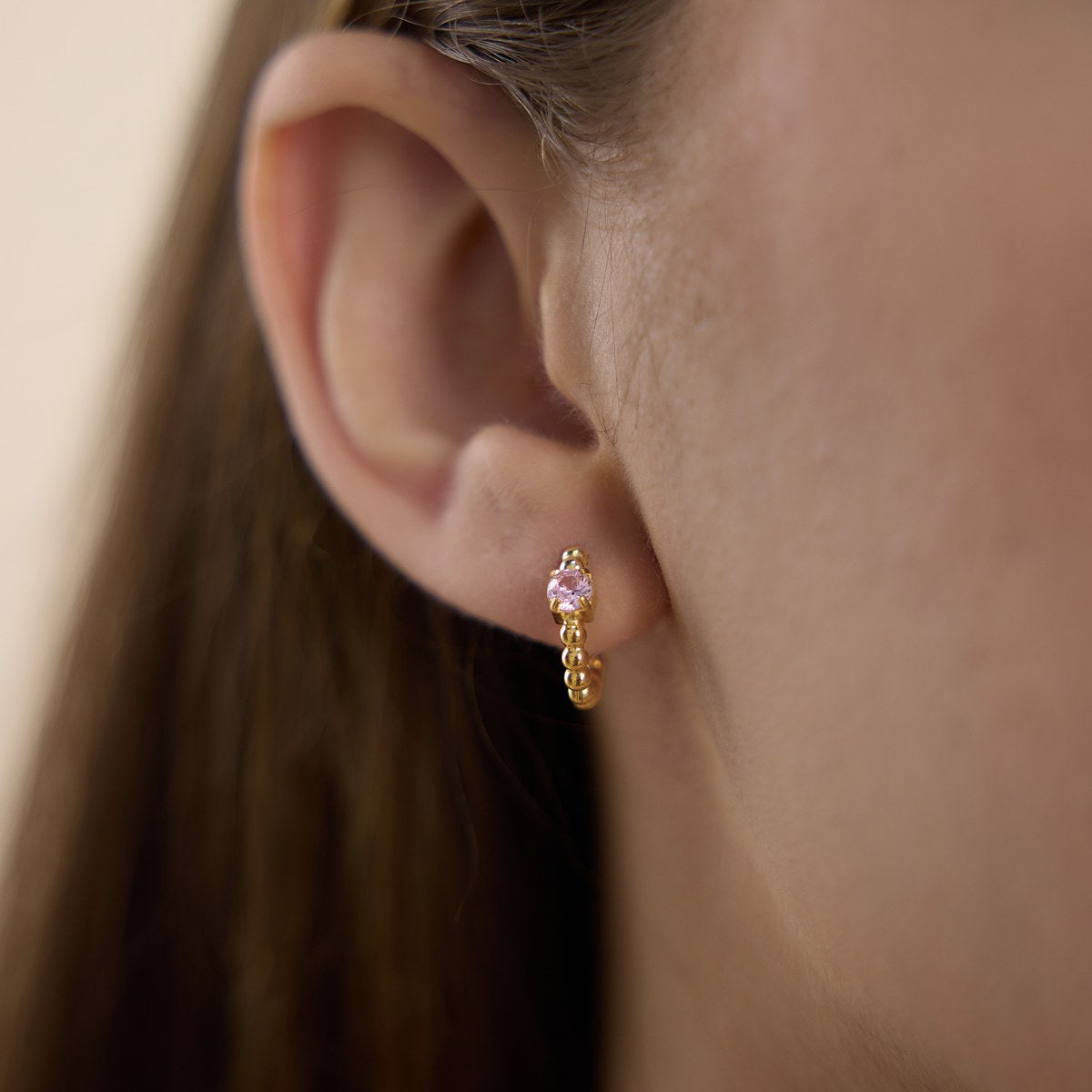 Pretty Pink Beaded Gem Hoops