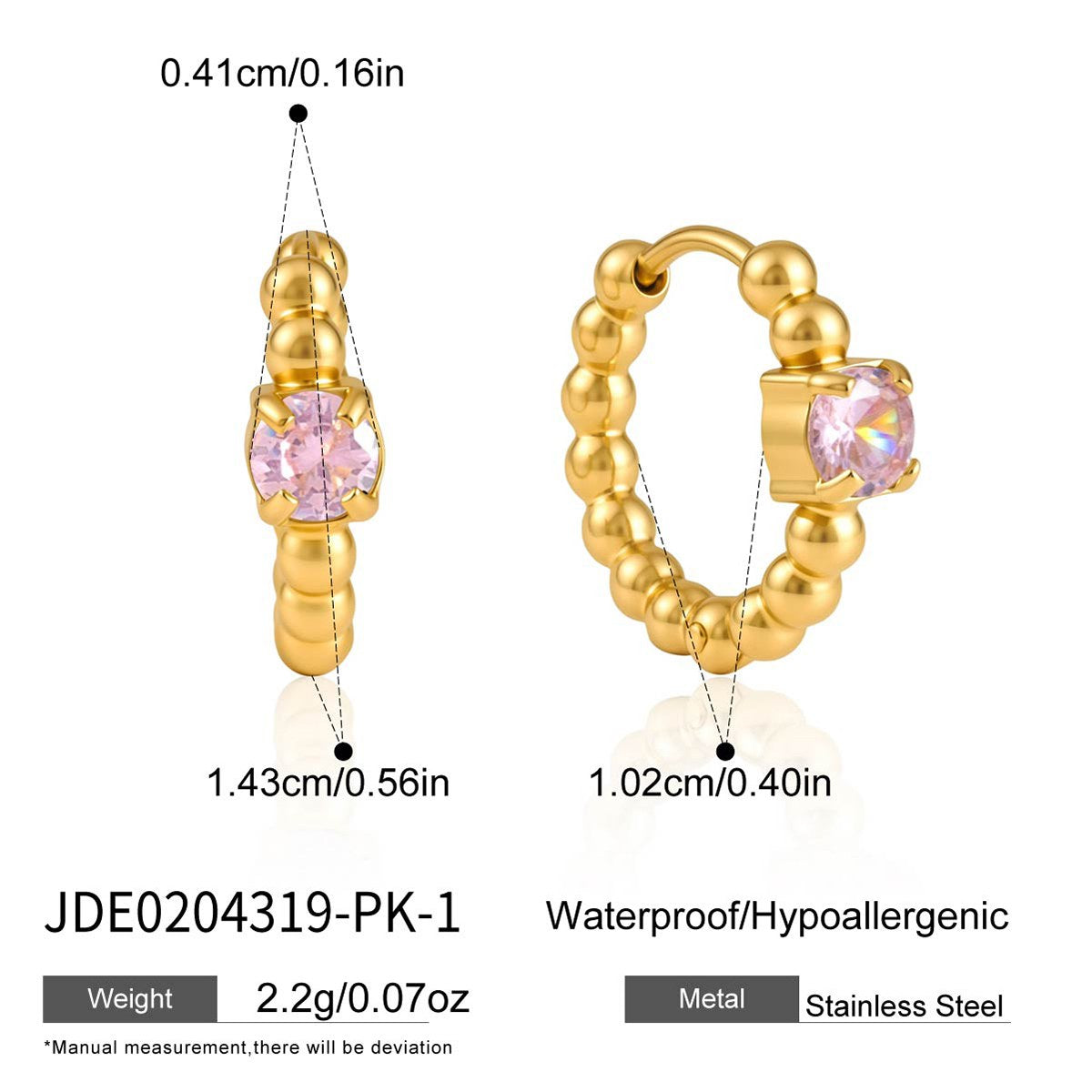Pretty Pink Beaded Gem Hoops