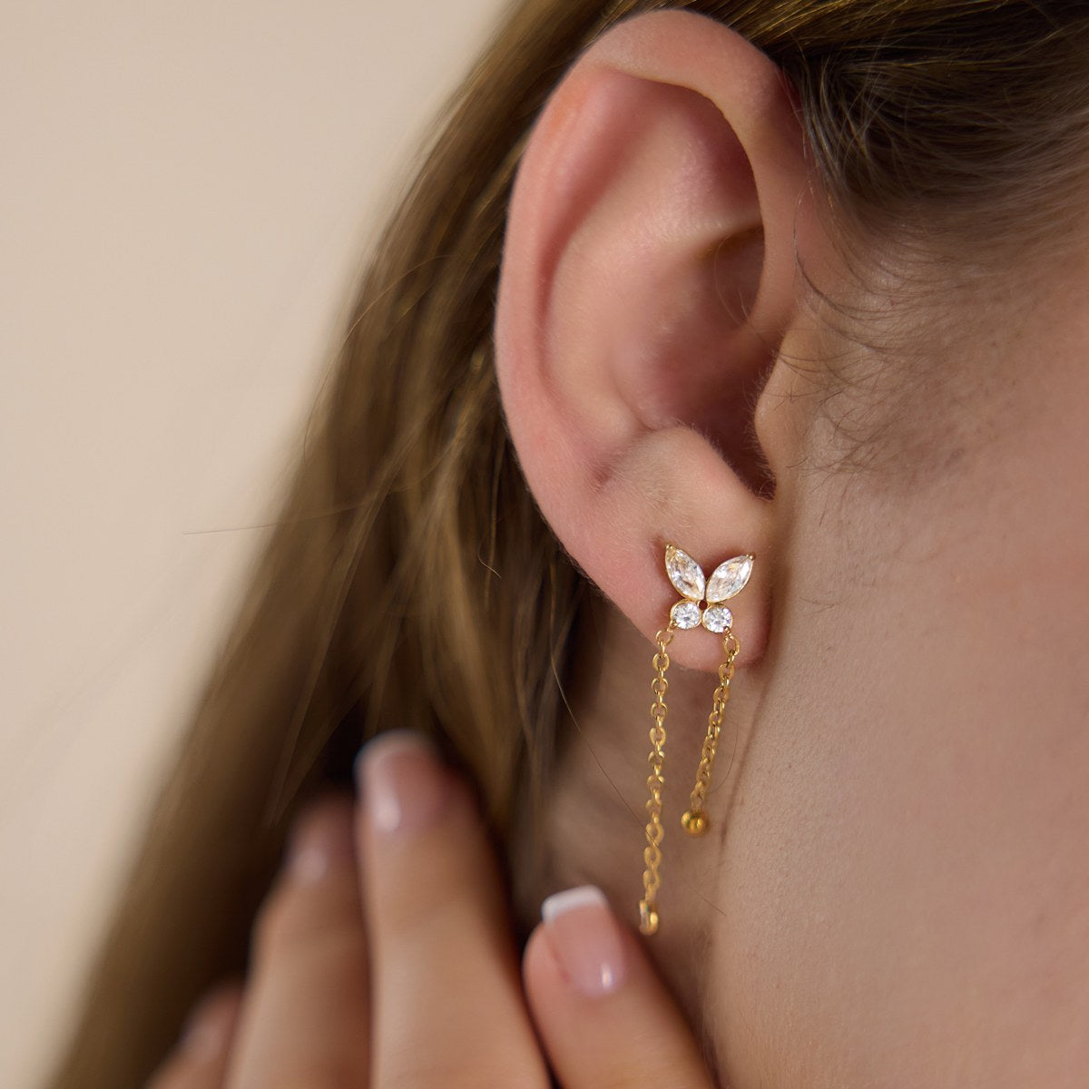Becoming Butterfly Chain Drop Earrings