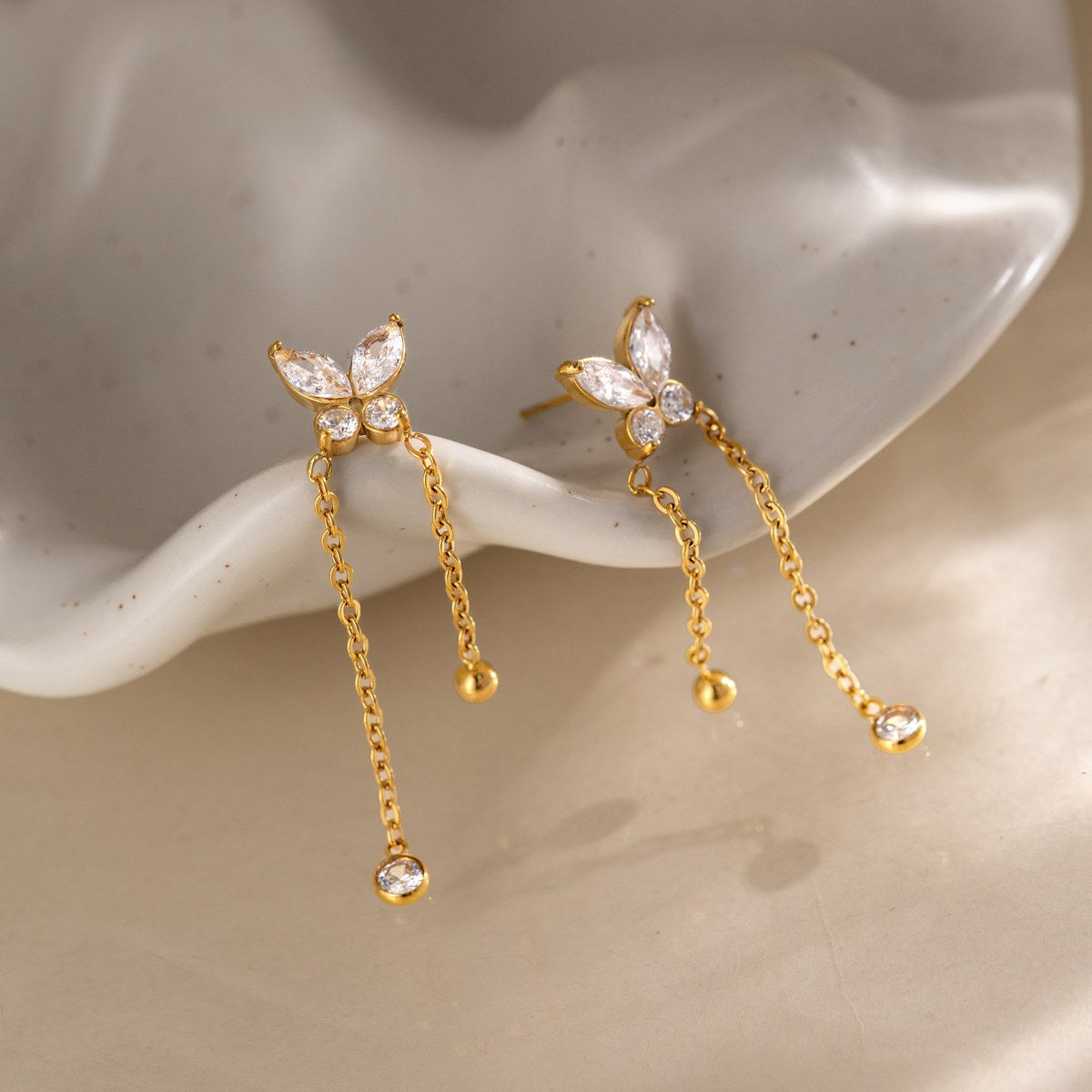 Becoming Butterfly Chain Drop Earrings