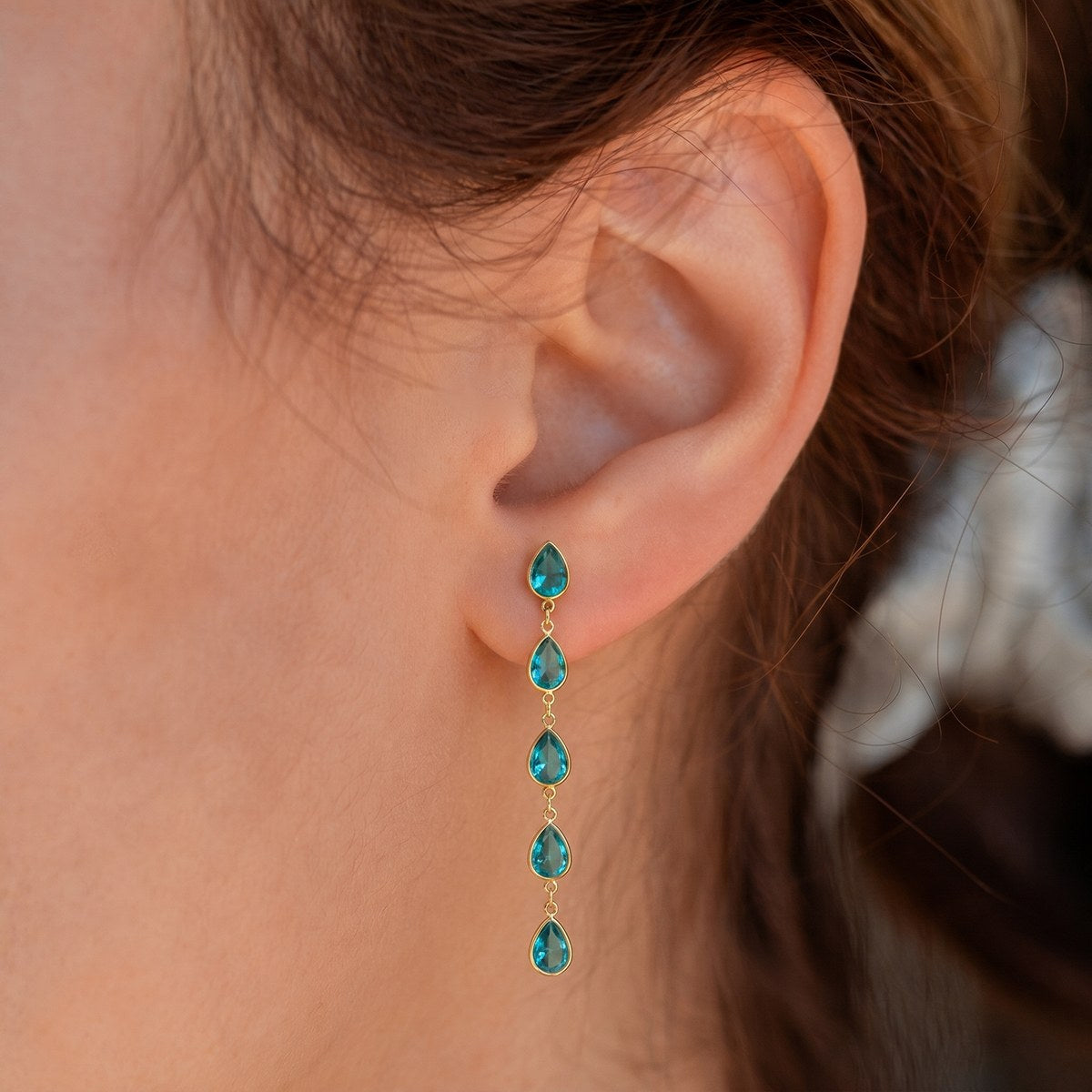 Glowing Blue Teardrop Line Earrings