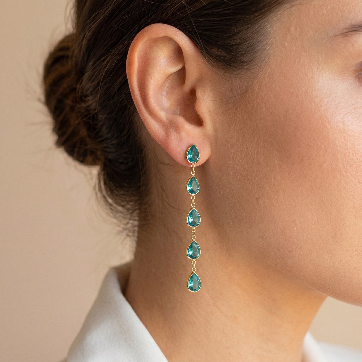 Glowing Blue Teardrop Line Earrings