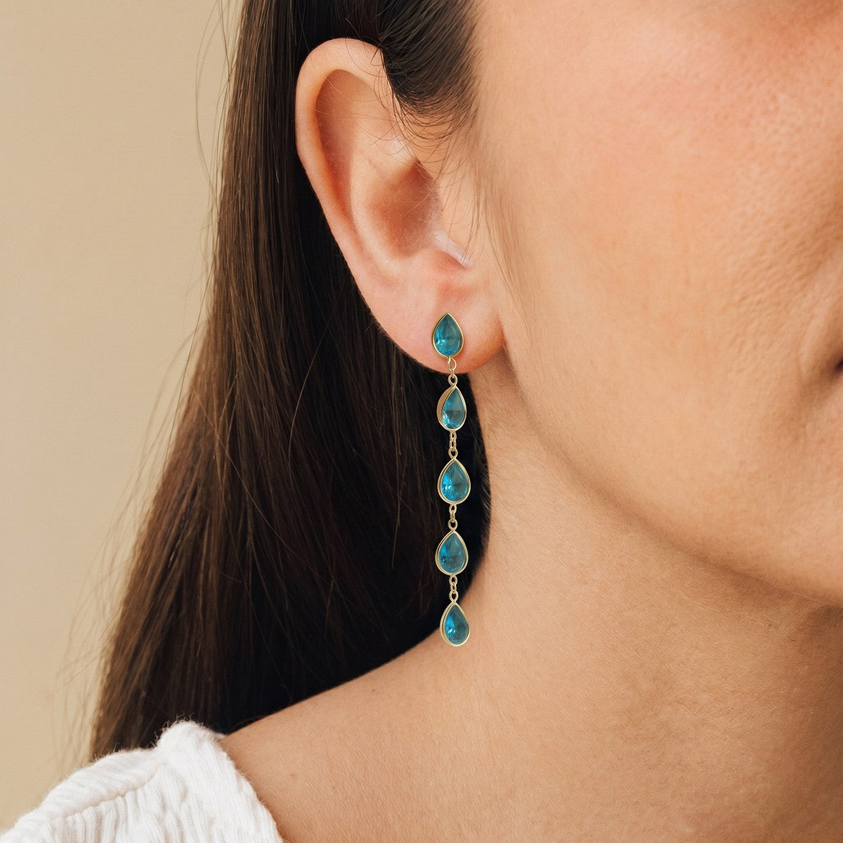 Glowing Blue Teardrop Line Earrings