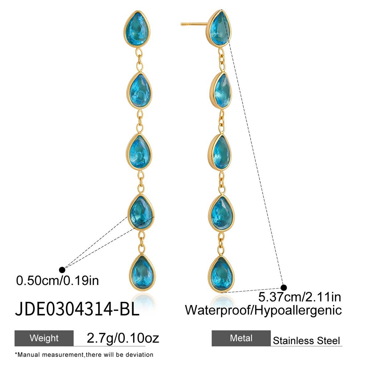 Glowing Blue Teardrop Line Earrings