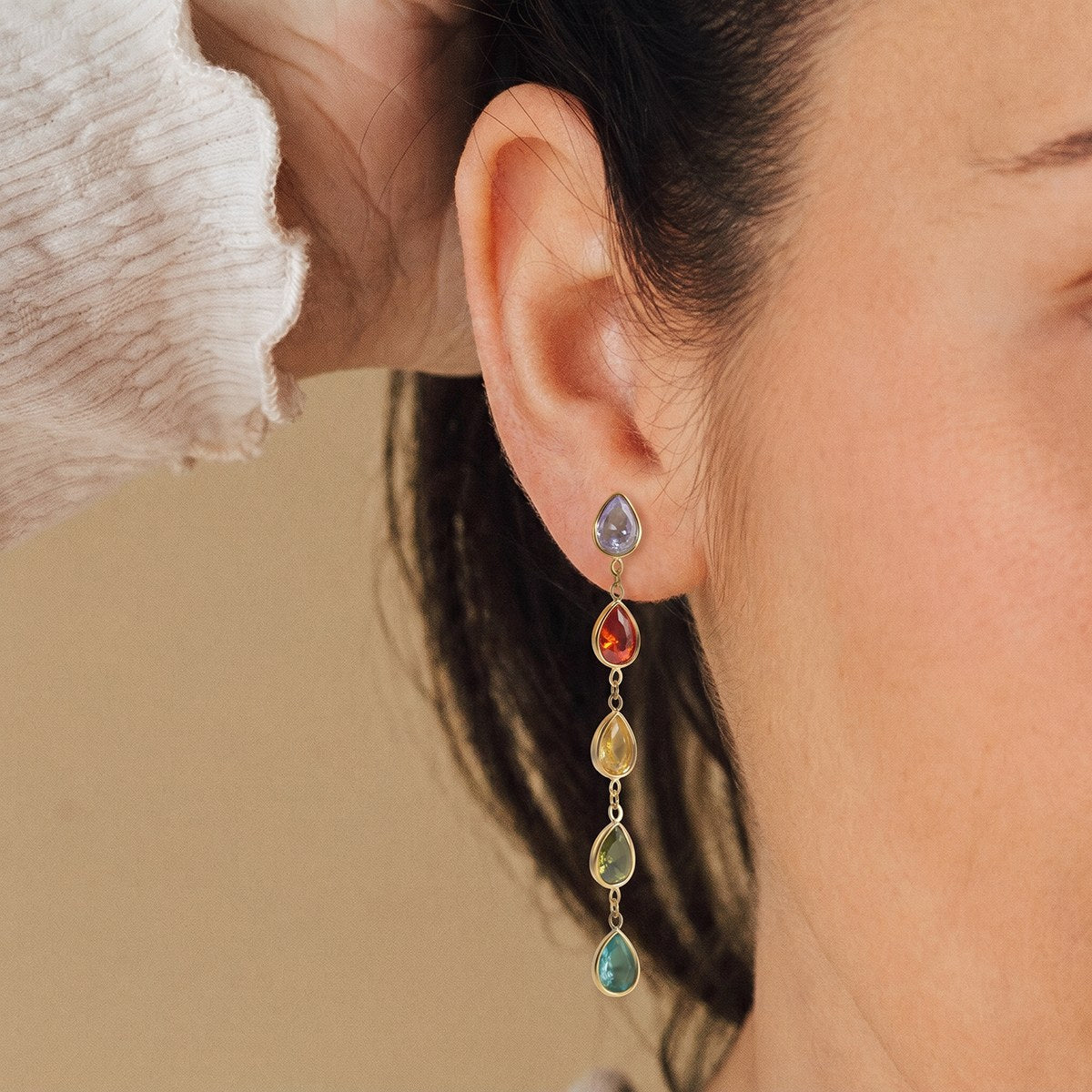 Aura Rainbow Teardrop Line Earrings