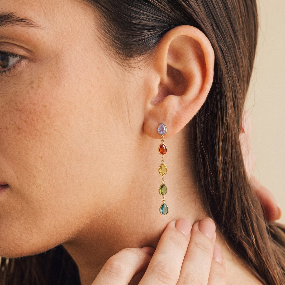 Aura Rainbow Teardrop Line Earrings