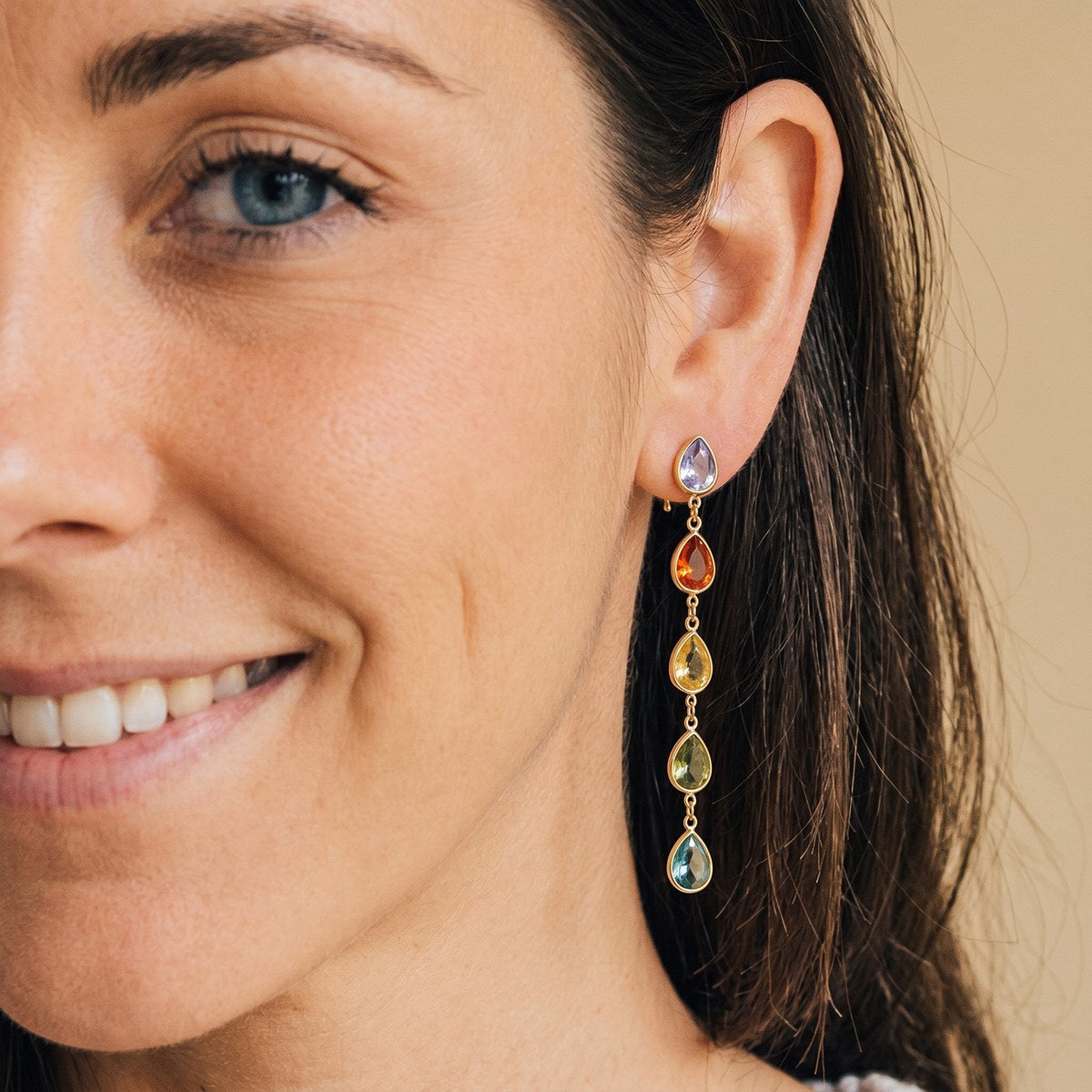 Aura Rainbow Teardrop Line Earrings