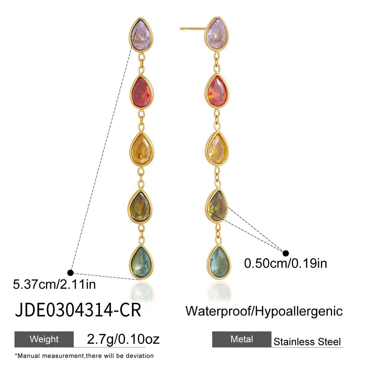 Aura Rainbow Teardrop Line Earrings