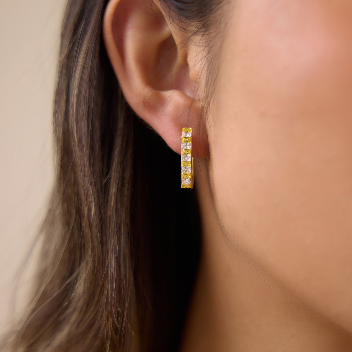 Golden Yellow Baguette Hoops
