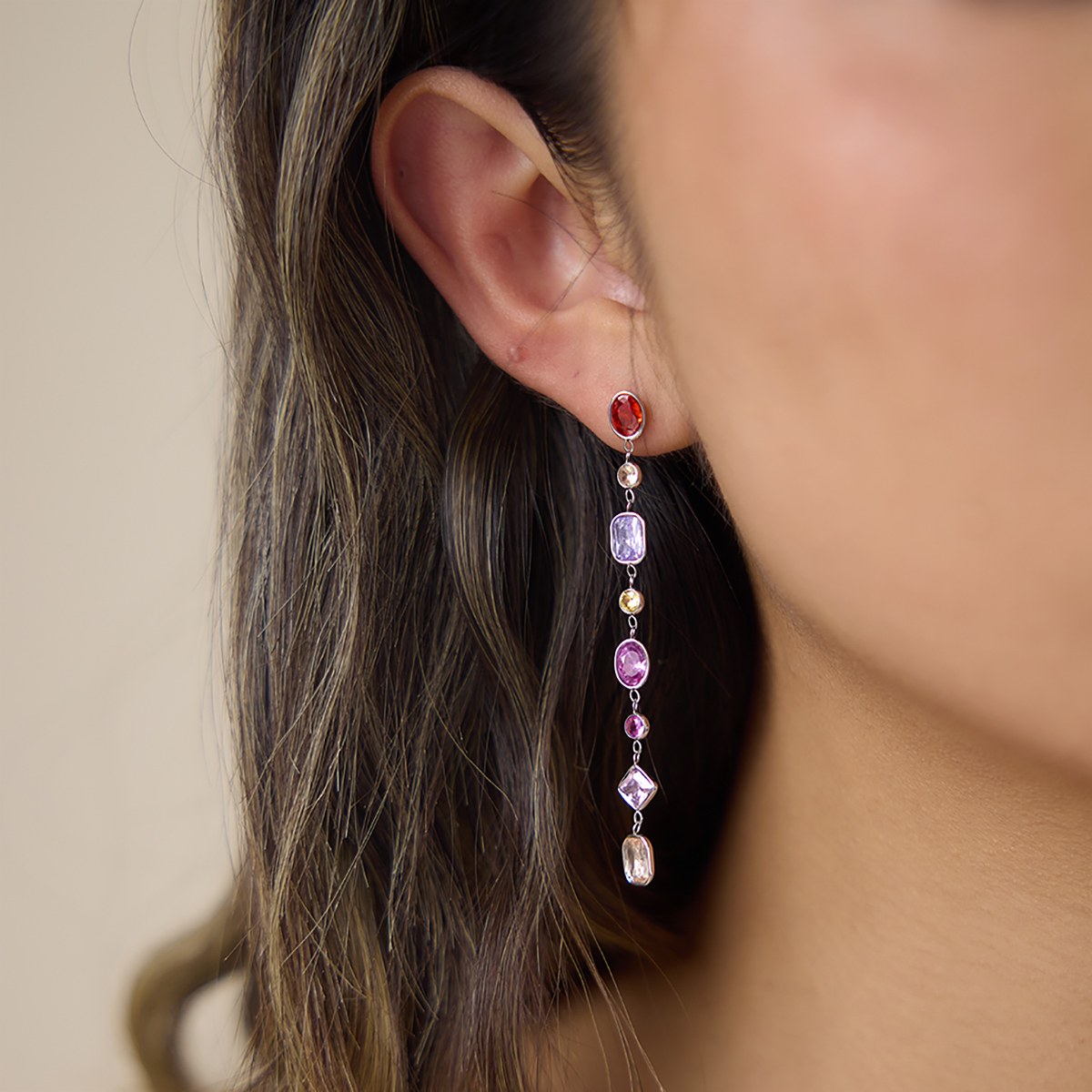 Aura Gem Line Drop Earrings · Silver