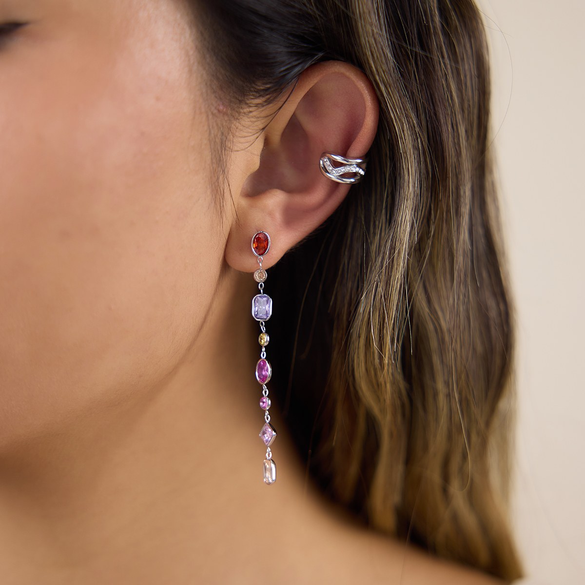 Aura Gem Line Drop Earrings · Silver