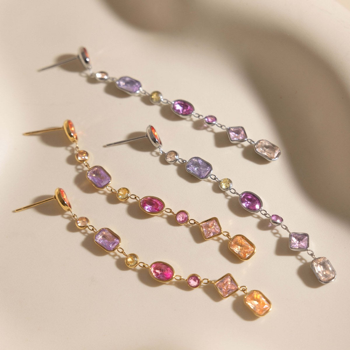Aura Gem Line Drop Earrings · Silver