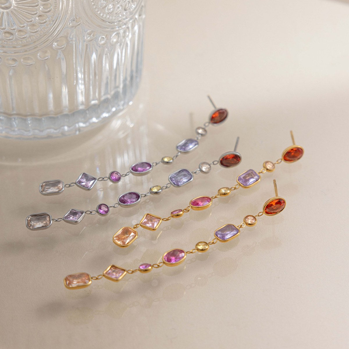 Aura Gem Line Drop Earrings · Silver