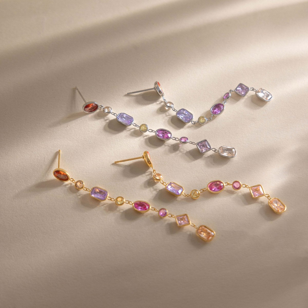 Aura Gem Line Drop Earrings · Silver