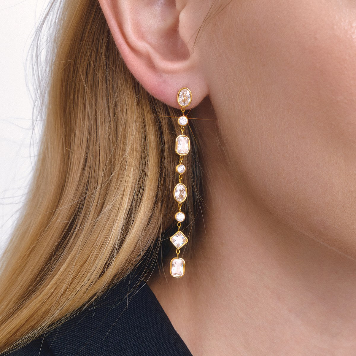 Elevated Crystal Line Drop Earrings